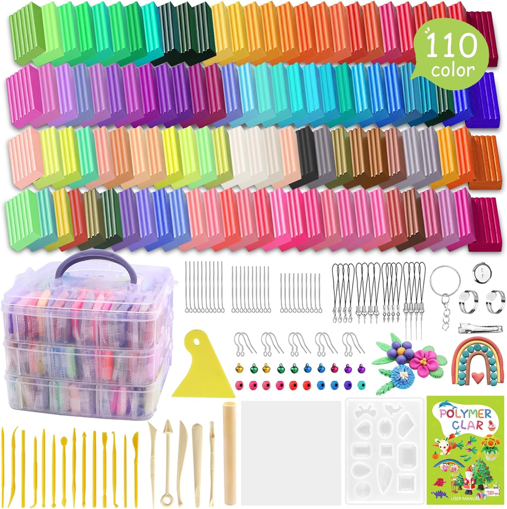 Polymer Clay 110 Colors Oven Bake Clay Non-Toxic Modeling Clay for Kids 215 Pcs