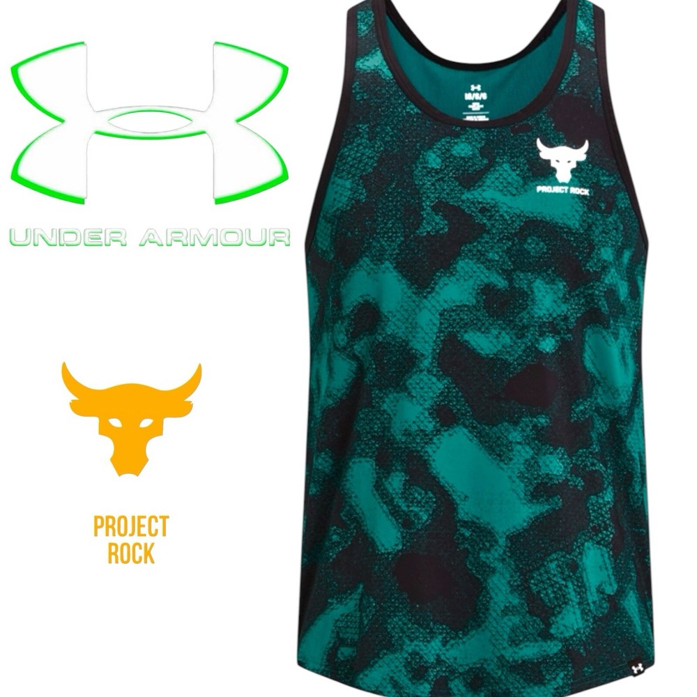 Under Armour Project Rock Gym Tank Top Mens Green Size S Hard Worker