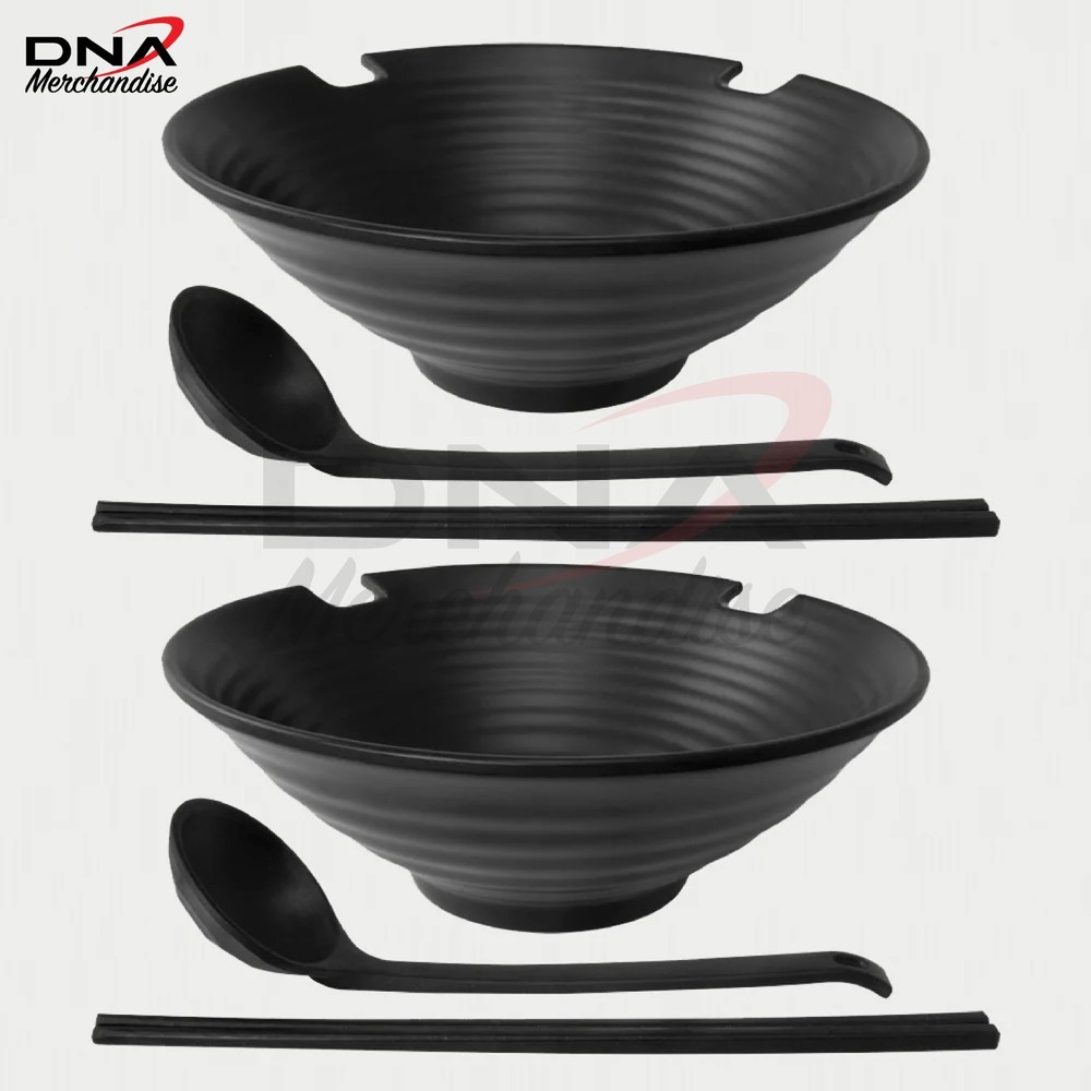 Ramen Udon Noodle Bowl 37oz w/Chopsticks Spoon Japanese Style Soup Dish (2 Sets)