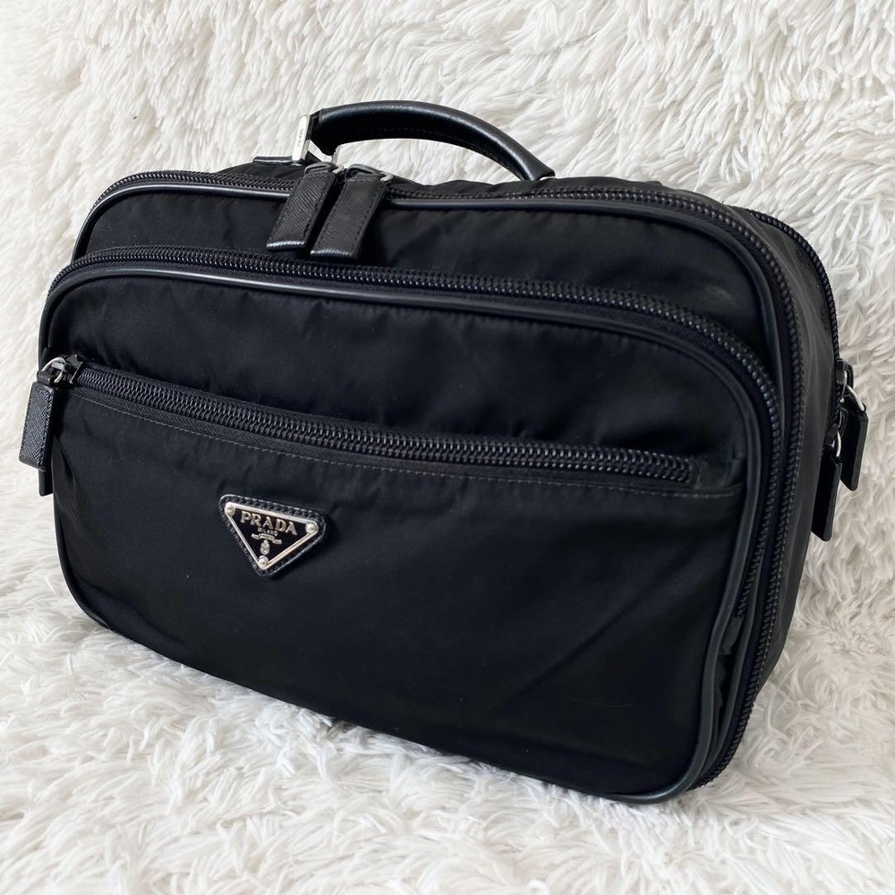 Prada Black Nylon Leather Vanity Travel Bag Excellent Condition From Japan