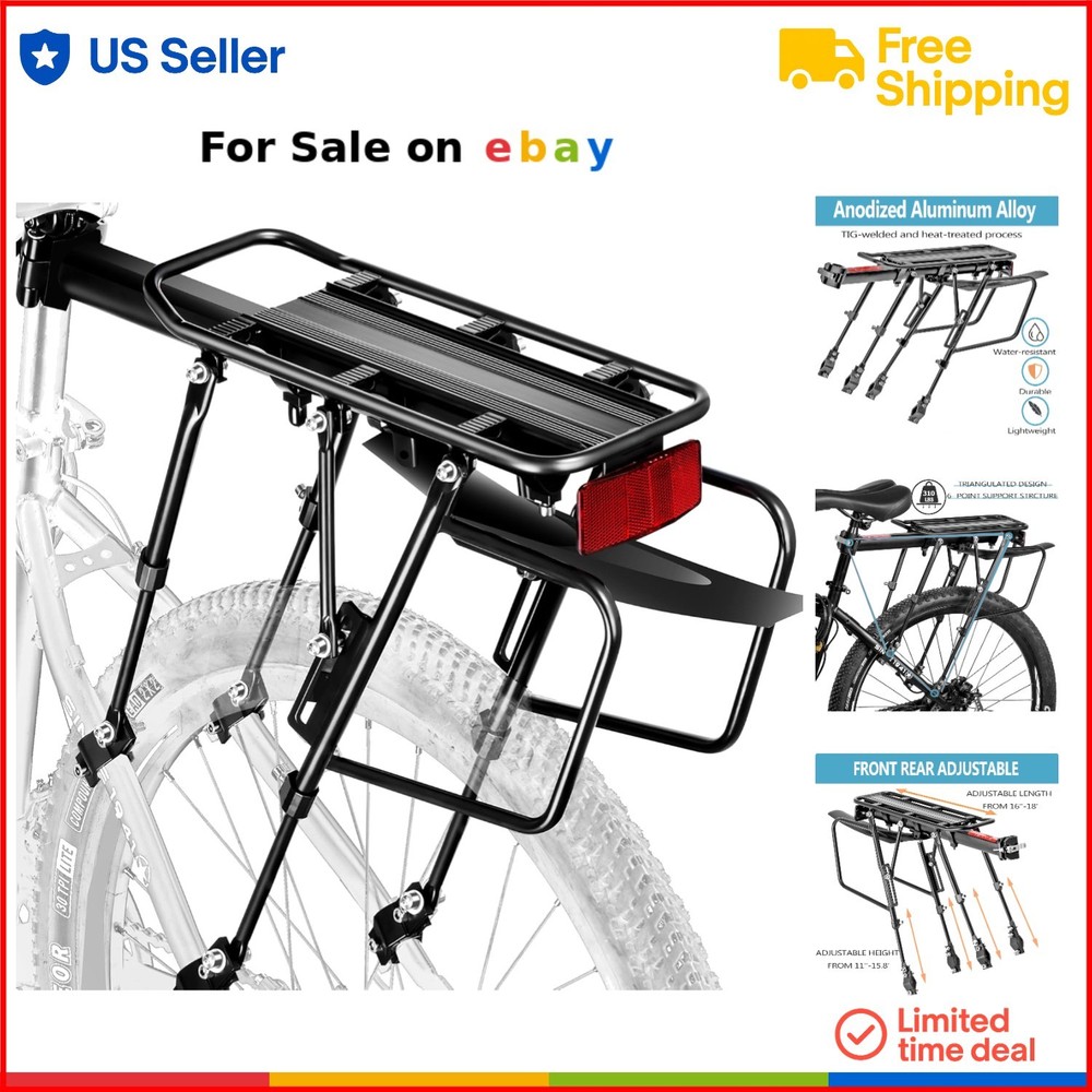 Aluminum Rear Bike Rack 310LB Capacity Quick Release with Large Reflector Fender