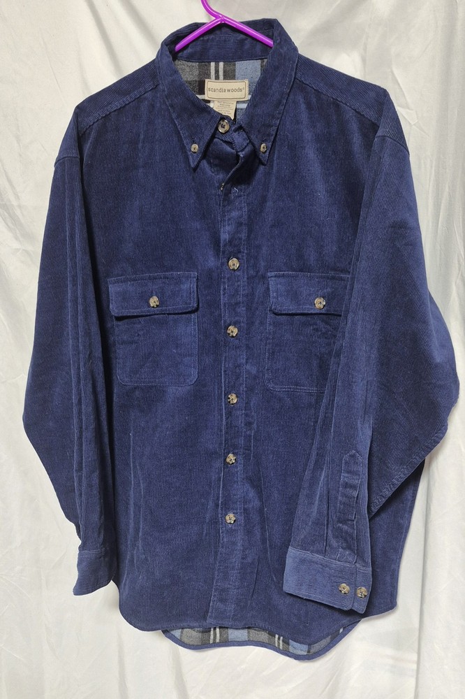 Scandia Woods Blue Corduroy Jacket with Plaid Flannel Lining Mens Size Large
