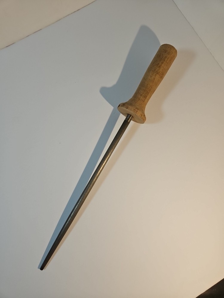 Vintage Chicago Cutlery Knife Sharpening Honing Steel Rod Wooden Handle 10