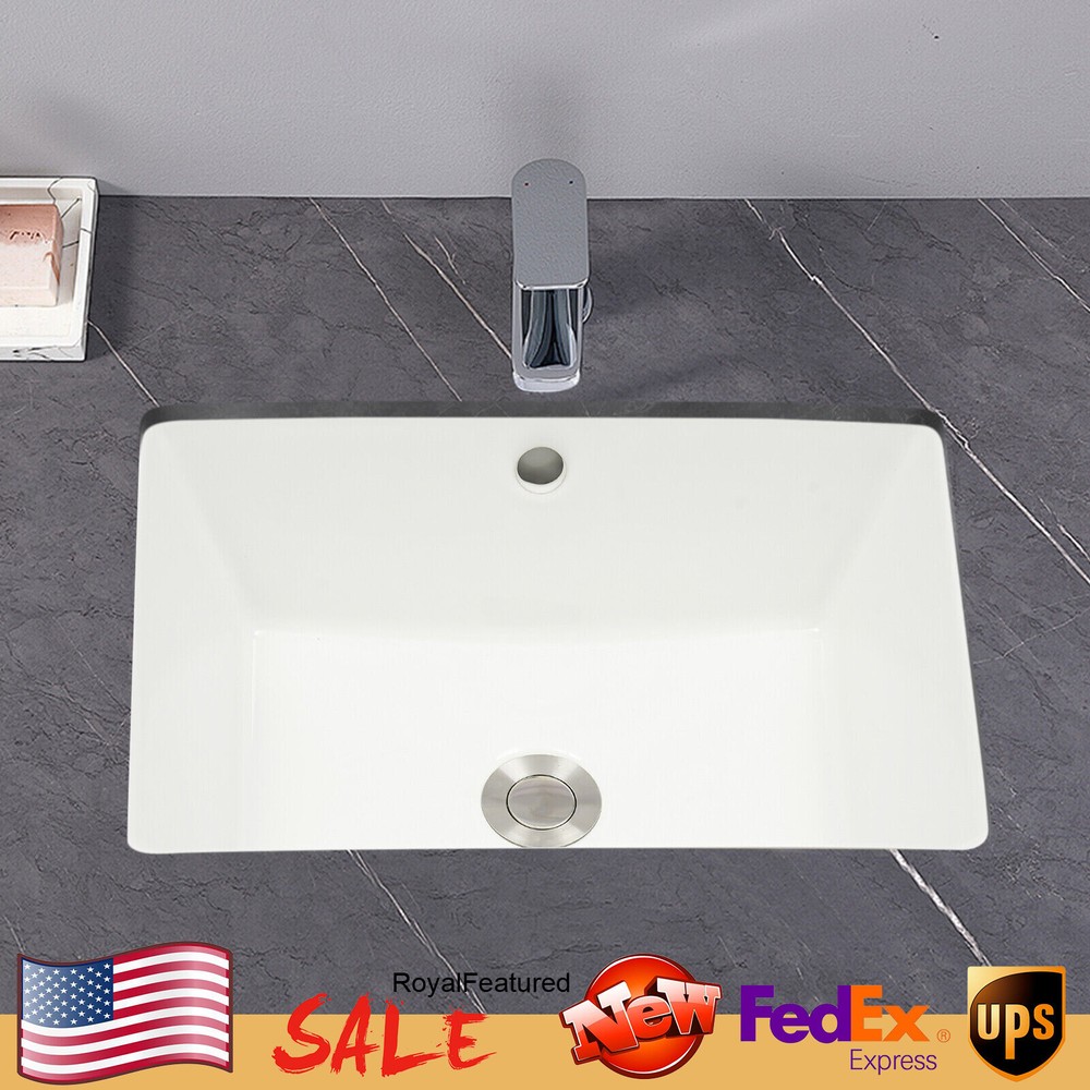 Undermount Bathroom Sink Rectangular Ceramic Single Bowl Sink With Drain Pipe