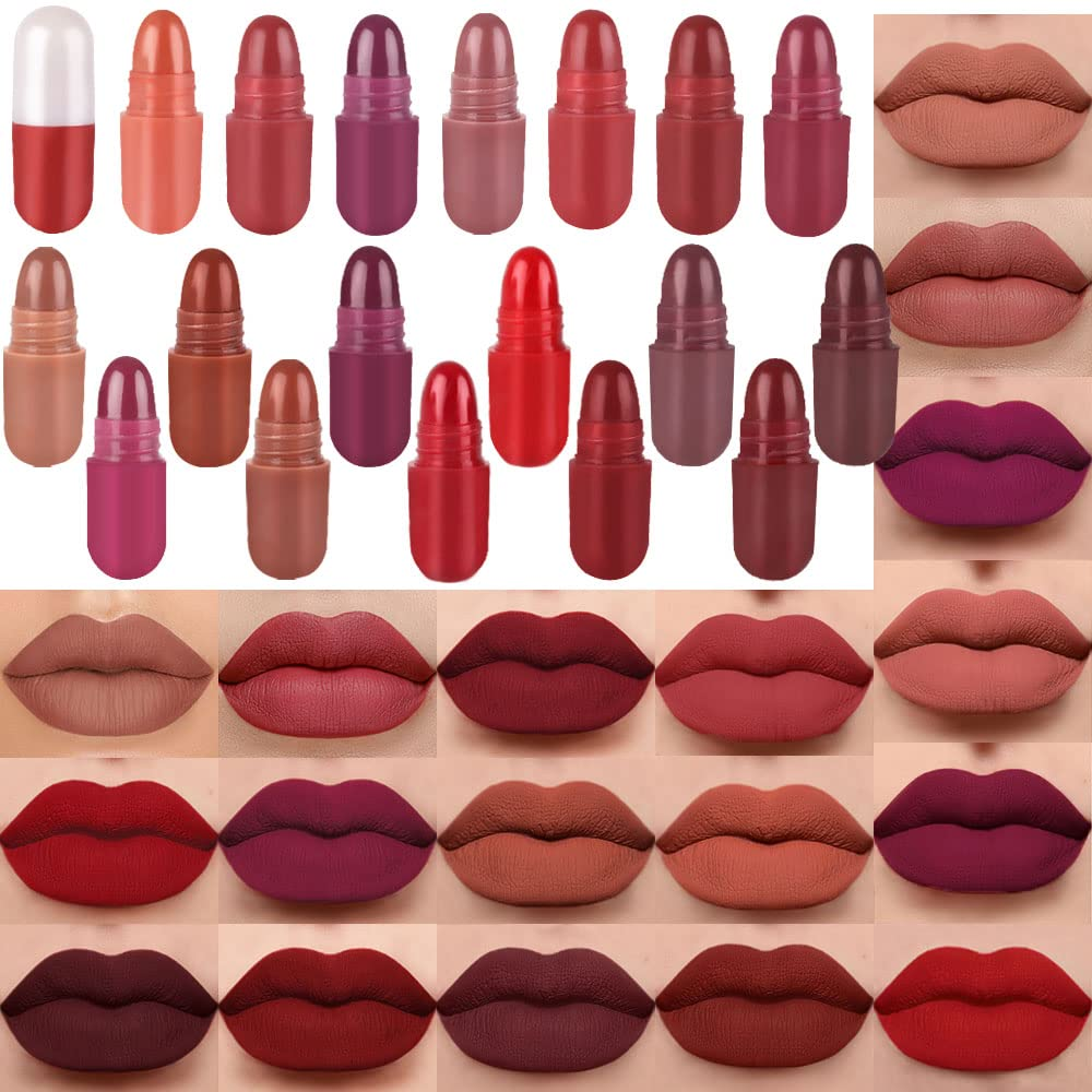 18Pcs Mini Lipstick Capsule Set - Long Lasting Lip Stain Makeup Samples