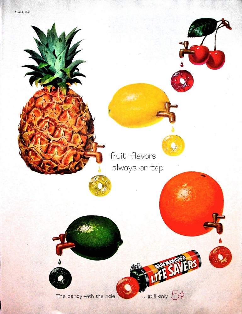 Original 1958 Life Savers Ad: Fruit Flavors Always on Tap