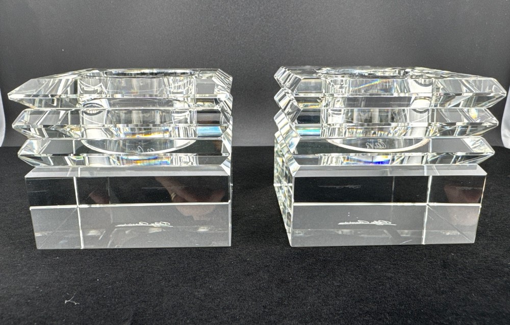 Oleg Cassini - 2 Crystal Votive Samantha Candle Holders - 2.75”x 2.75”x 2.5”