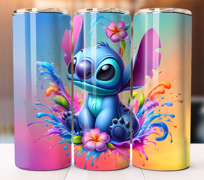 Stitch Colorful Tumbler 20oz Mug Cup w/ Lid Straw Stainless
