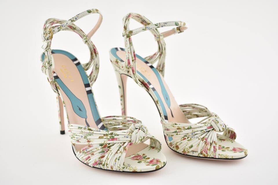 Gucci Leather Knotted High Heel Sandals in Black or Beige