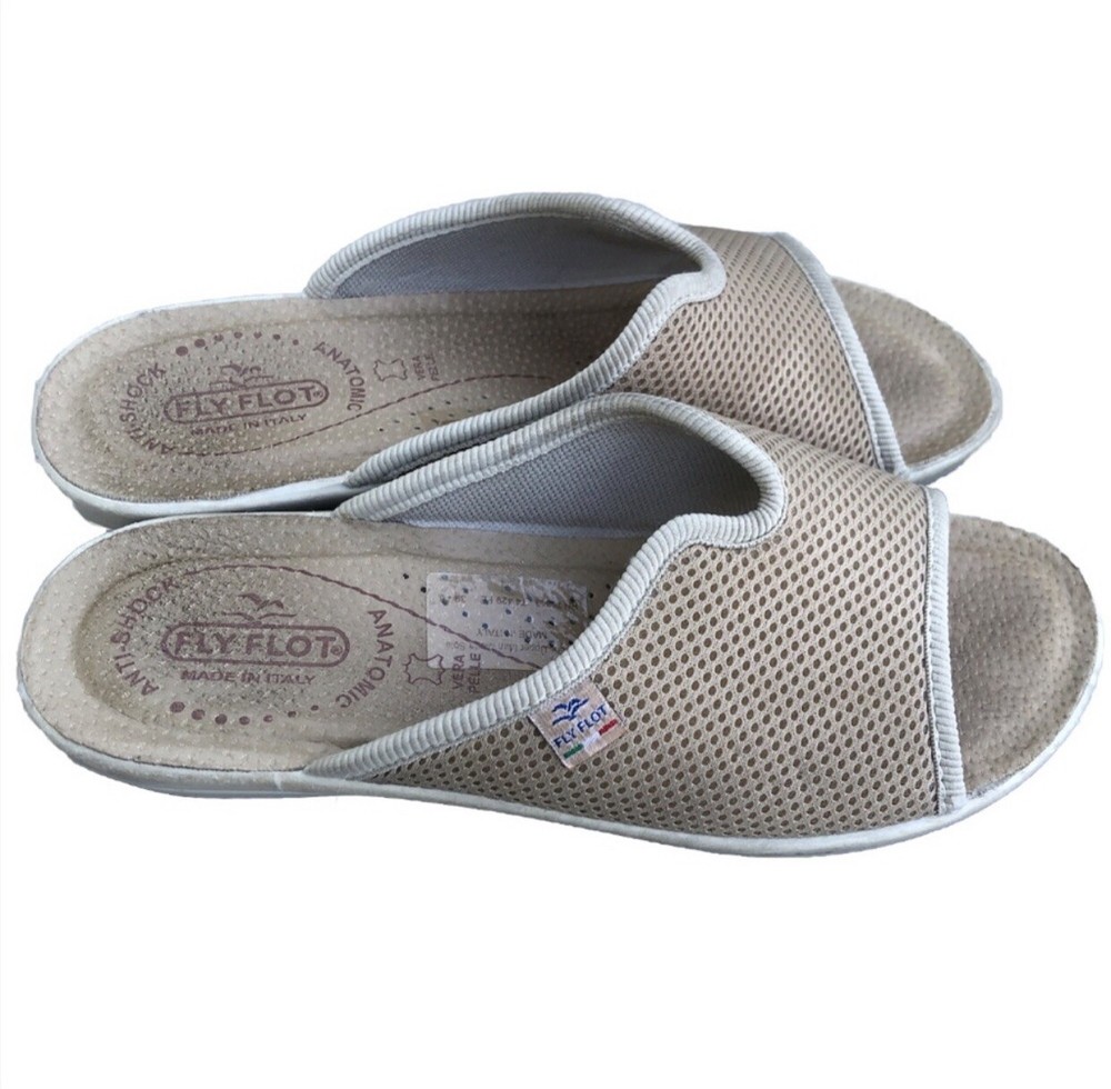 Fly Flot Clogs 39 Tan Mesh Comfort Womens Slip On Mule Shoes No Back