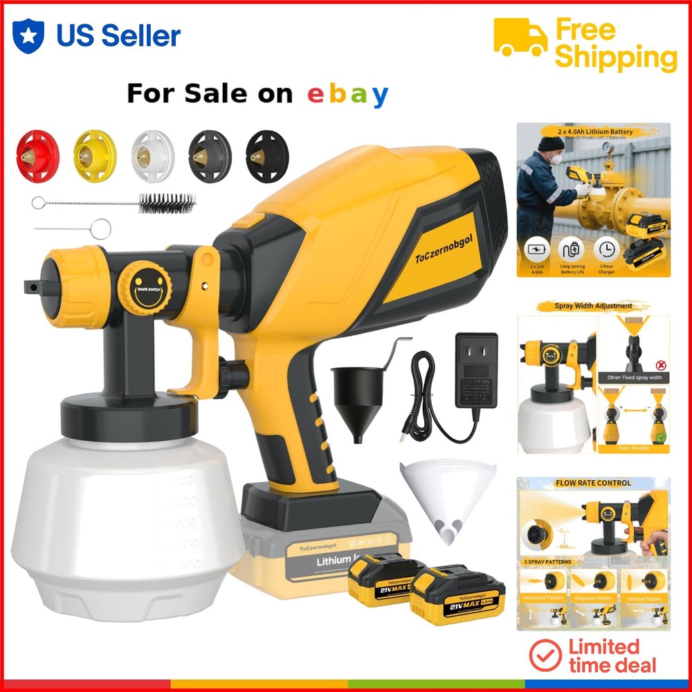 Cordless Paint Sprayer Plastic 1200ML Battery Operated Adjustable Nozzles