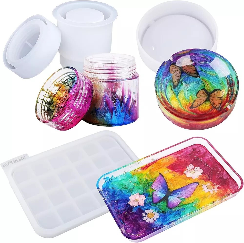 Epoxy Resin Silicone Mold Kit with Rolling Tray Ashtray Jar Molds