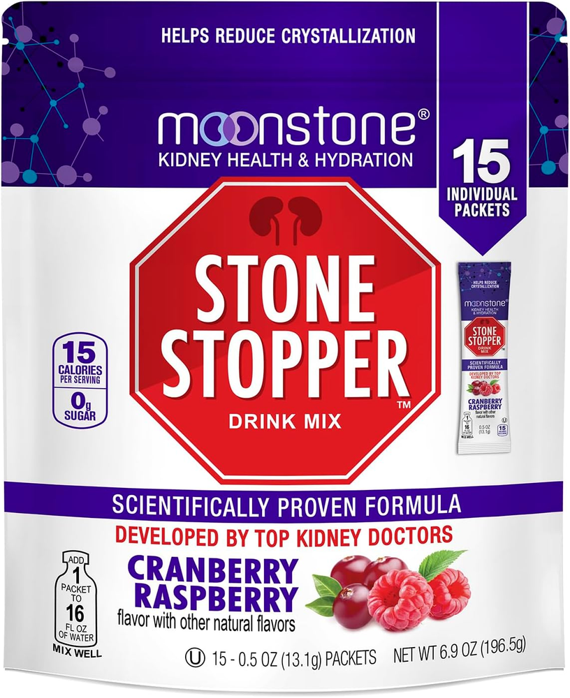 Cranberry Raspberry Stone Stopper Drink Mix for Kidney Stone Prevention with Calcium Oxalate Support