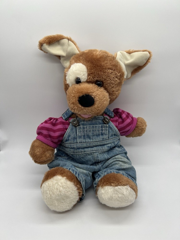Build A Bear Brown Puppy Dog Plush 14” Stuffed Animal Tan Eye Spot Sitting BABW