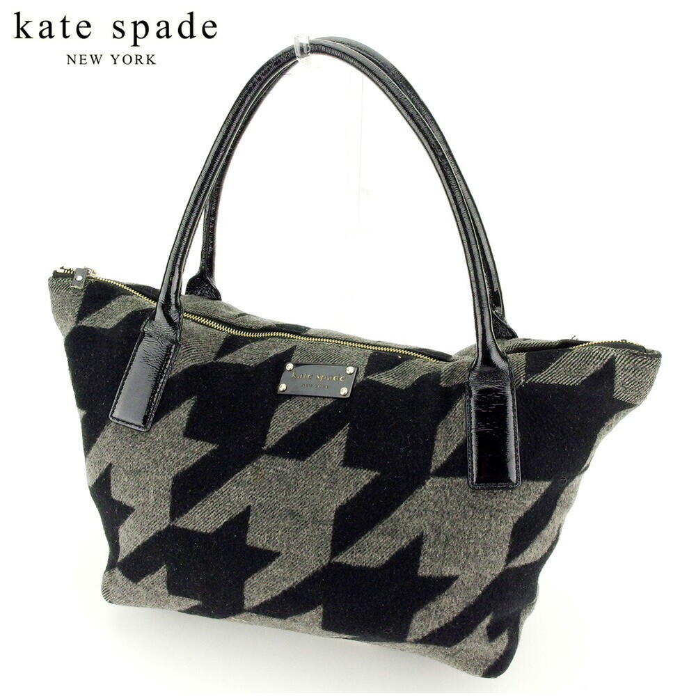 Kate Spade Tote Bag Back One Shoulder Black Gray Enamel Leather