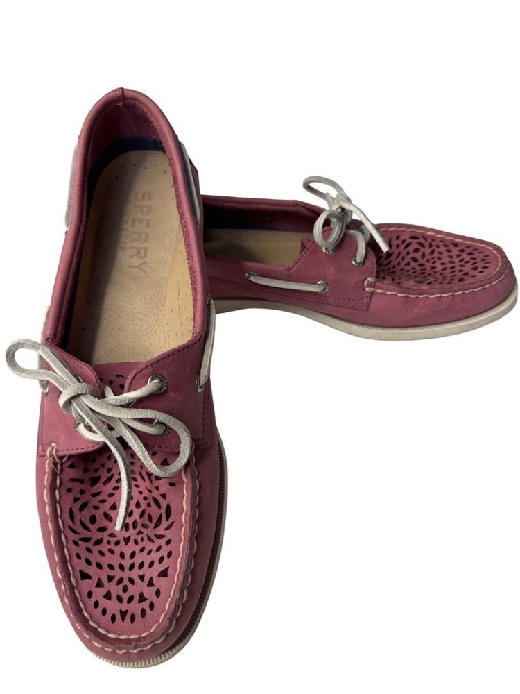 Sperry Top-Sider Womens Pink Perforated Leather Boat Shoes Size 9 Casual Comfort