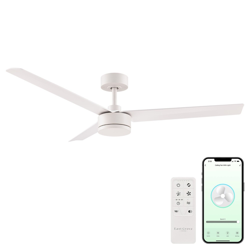 Breeze 52in 3-Blade Smart Ceiling Fan in Matte White