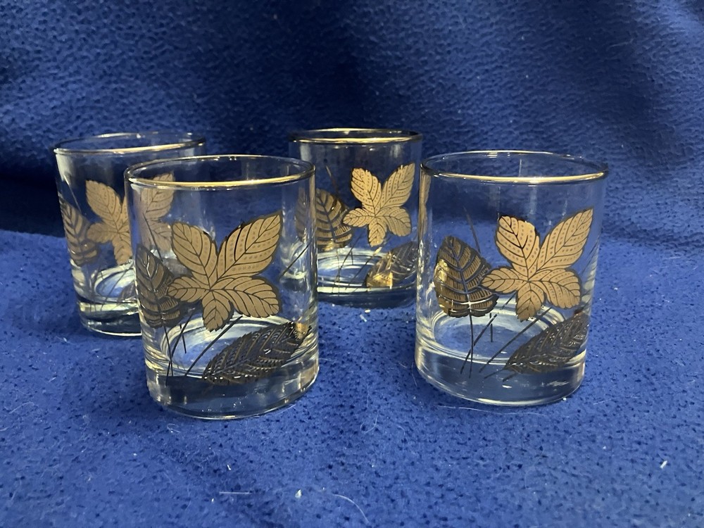 Qty 4 - Vintage MCM Libbey “Golden Foliage” Old Fashion Glasses, c.  1952-1979