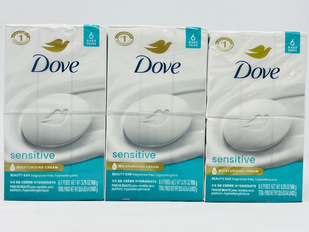 2 Dove Sensitive Moisturizing Cream Beauty Bar 6 Bars 3.75oz/ 106 g new