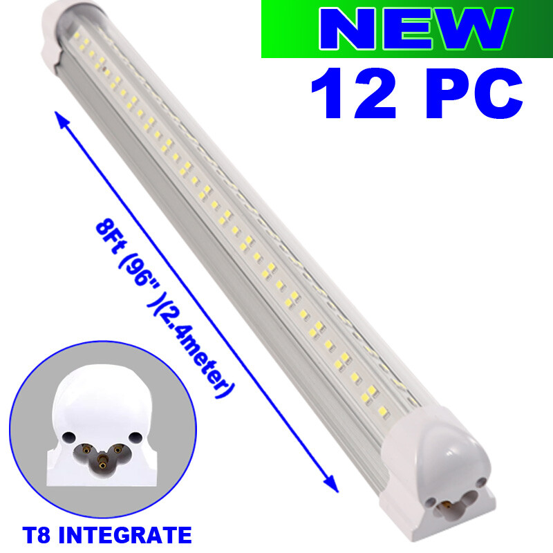 12 PC LED Linkable Shop Light 8ft 144W Daylight Fixture V-Shape 6500K Cold White