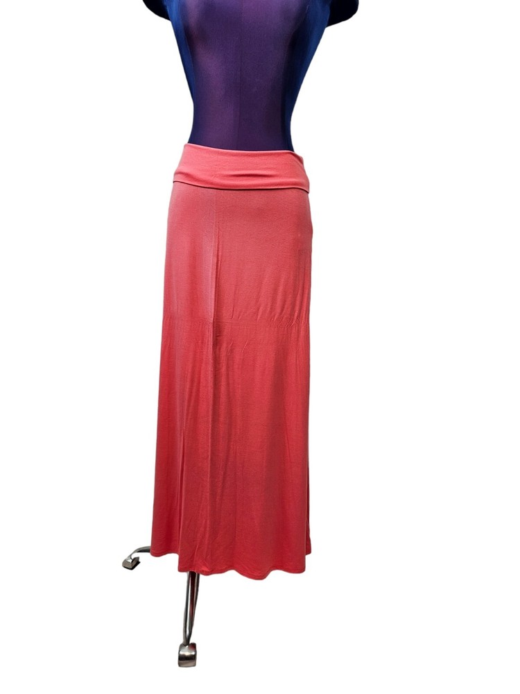 Azules Salmon Pink Stretch Rayon Drop Waist Maxi Skirt Size L Womens D24