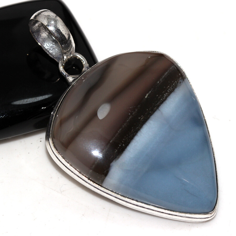 925 Silver Plated Owhyee Blue Opal Ethnic Pendant Handmade Jewelry Size 2