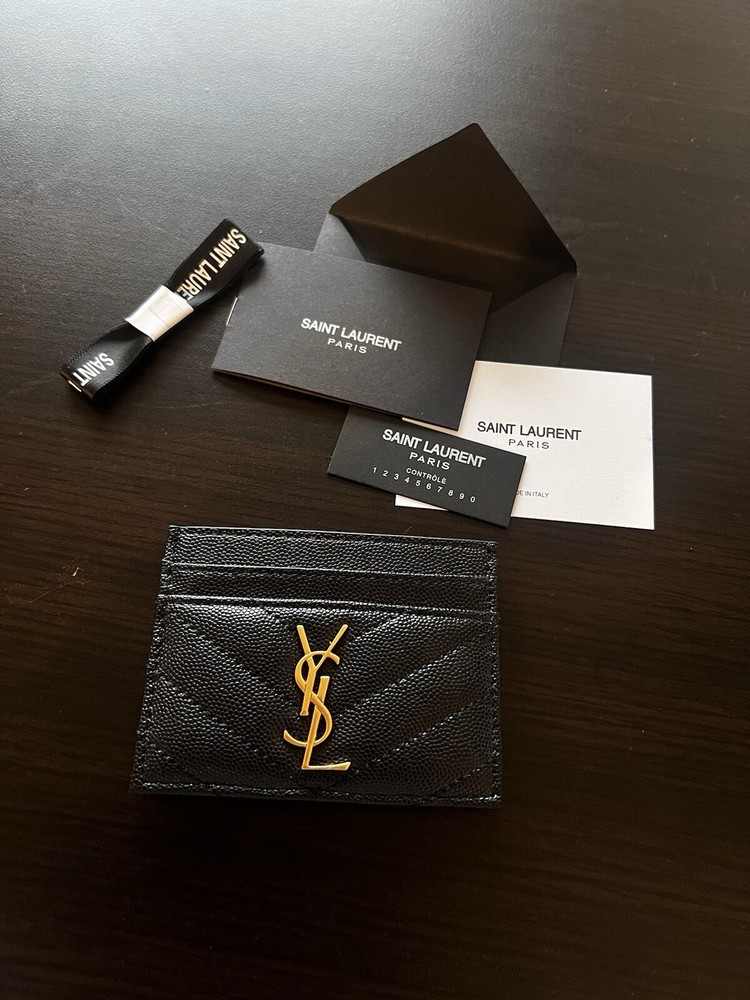 YSL Black Monogram Leather Card Holder Wallet by Saint Laurent