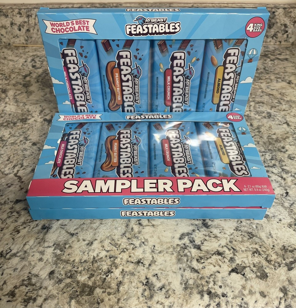 Mr. Beast Feastables Sampler Pack 4 King Size Milk Chocolate Candy Bars