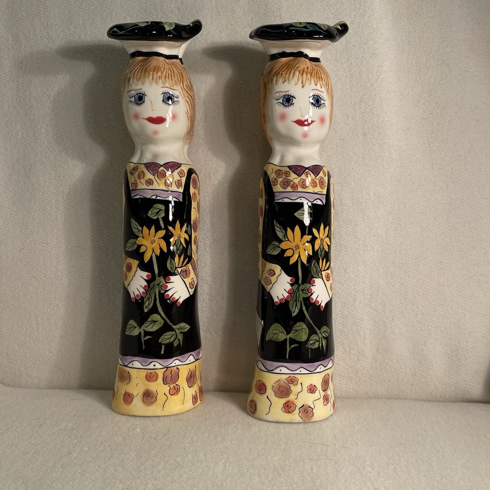 Vintage Bella Casa Susan Paley Patty Vase and Candle Holders Set of 2 by Ganz