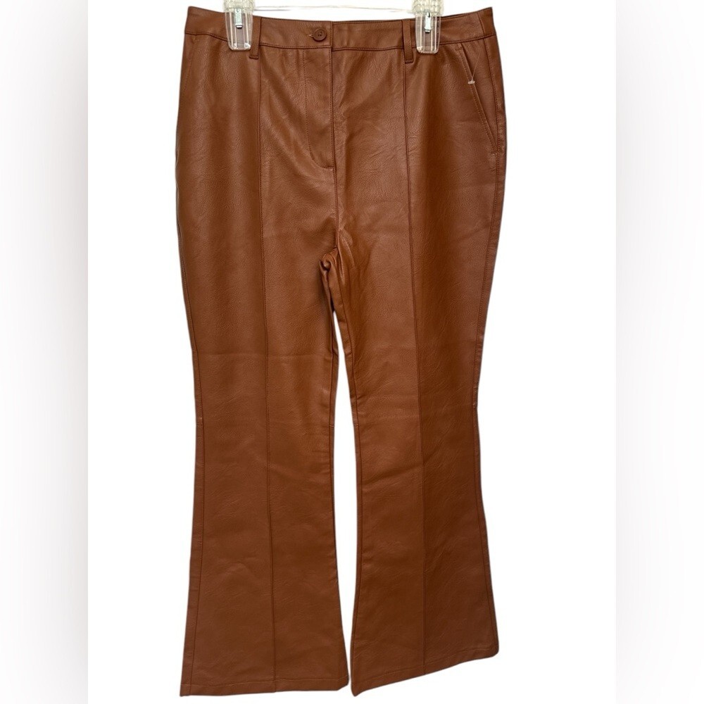 SHINESTAR Camel Colored Vegan Leather Bell-Bottom Pants NWT
