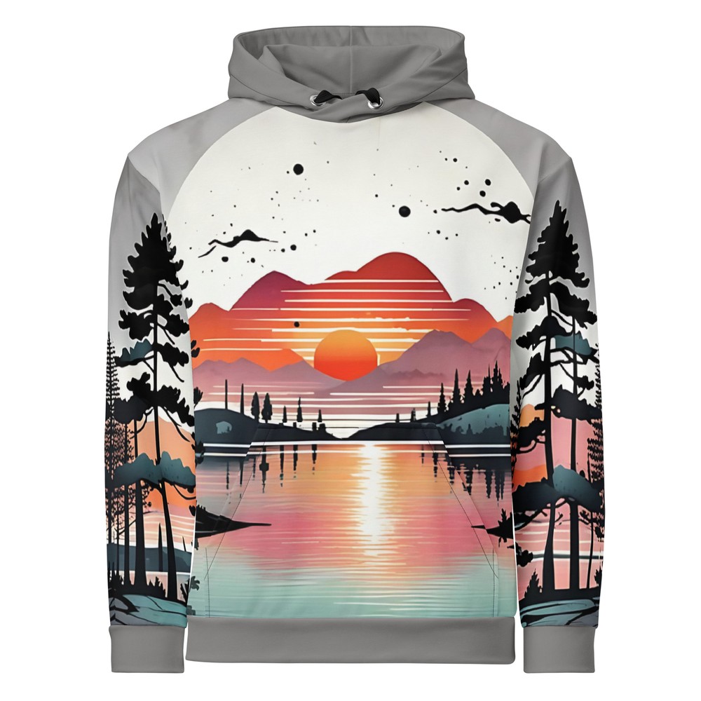 Sunset Landscape Unisex Hoodie All-Over Print Pullover Artistic Nature Graphic