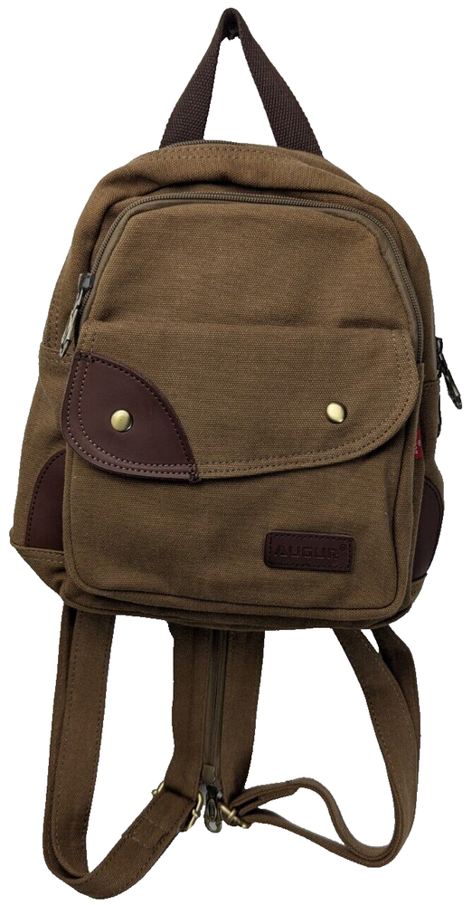 Augur Strauss & Co Womens Brown Canvas Utility Sling Backpack Purse for Outdoor