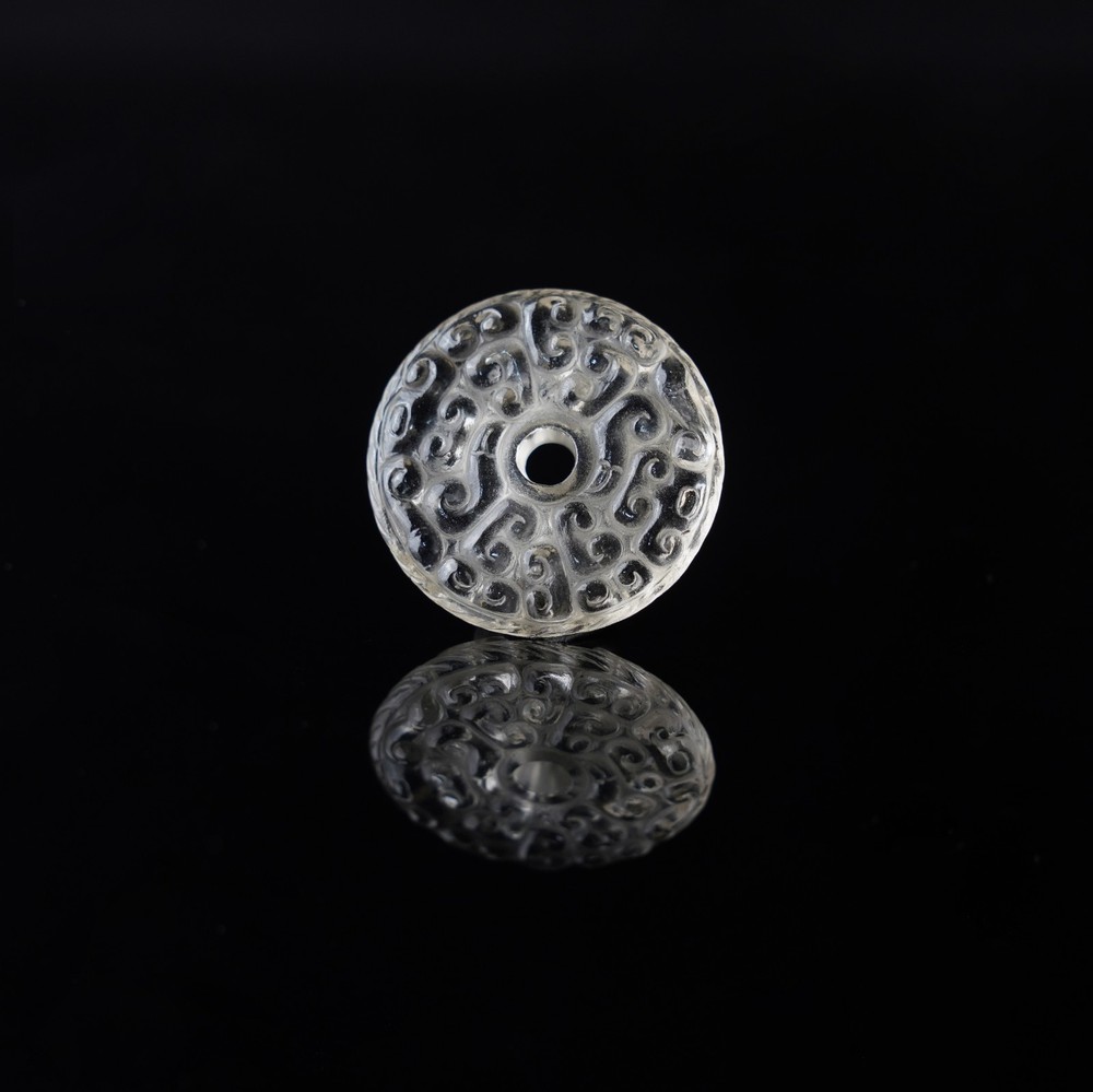 Vintage Hand Carved Rock Crystal and Agate Bead Chinese Focal for Necklace 10.2g