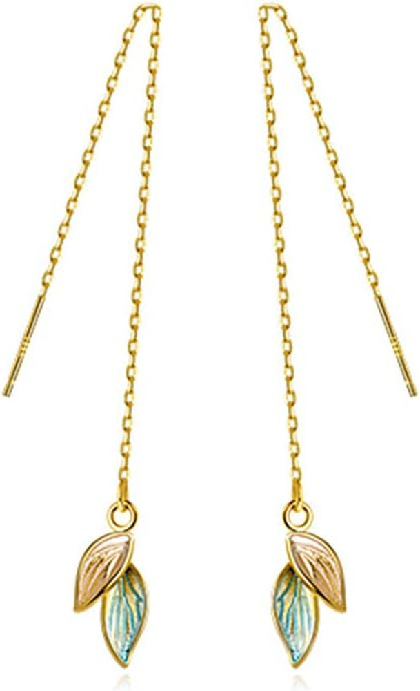 Elegant 925 Sterling Silver Leaf Dangle Earrings for Women and Teens