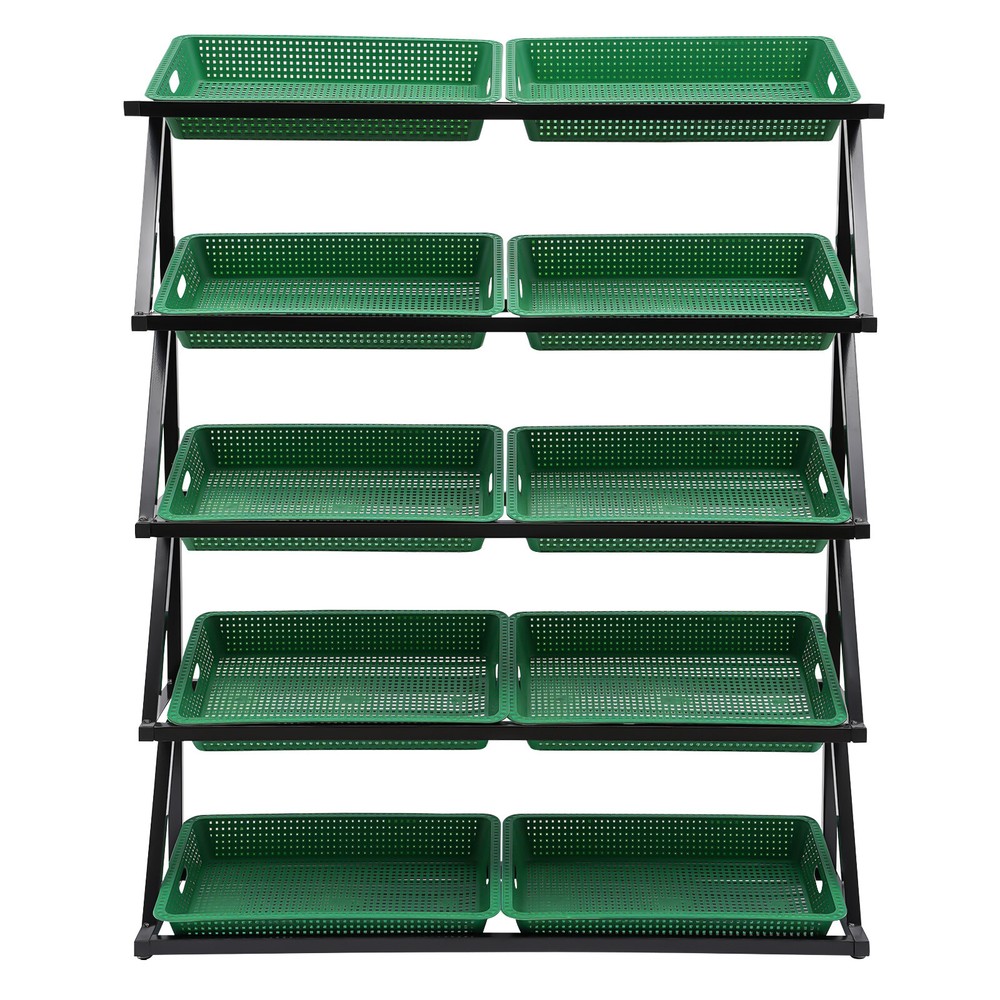 10-Tier Market Display Rack for Fruits Vegetables and Snacks