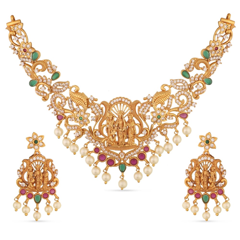TARINIKA Antique Gold Plated Samaira Floral Short Necklace Set