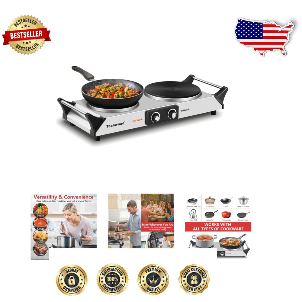 1800W Portable Stainless Steel Double Burner Electric Hot Plate for All Cookware