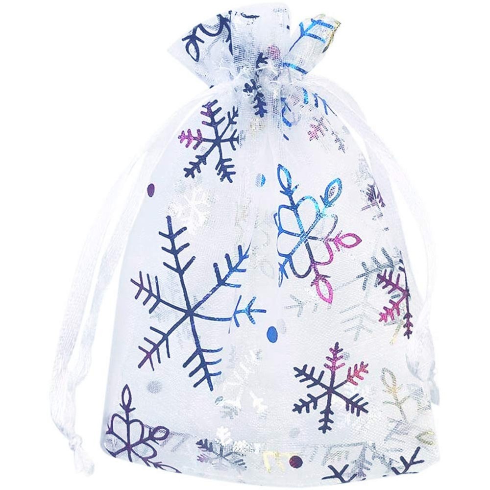 Tvoip 100PCS Colorful Snowflake Drawstring Christmas White Organza Bags Weddi...