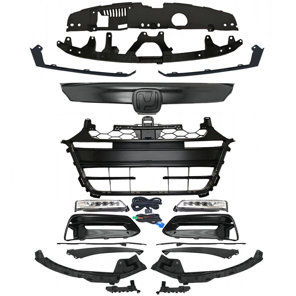 18x For 2018-2020 Accord Sport Gloss Black Grille Mesh Molding Fog lights Bezel