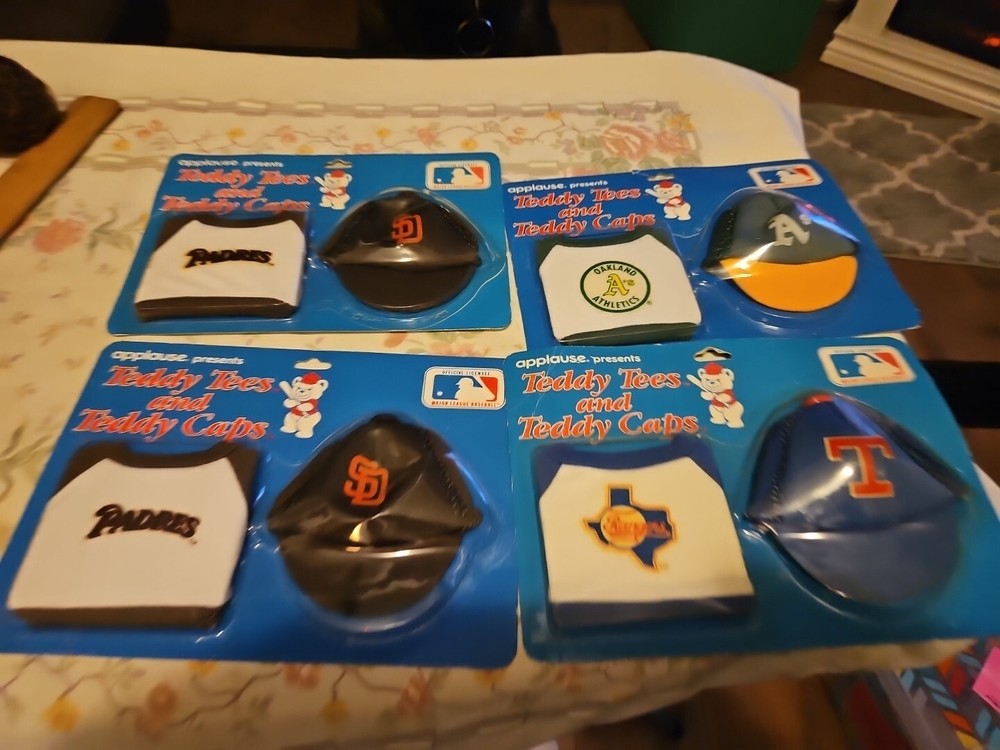 Applause Teddy Tee and Teddy Caps -  MLB Baseball Lot Of 4  PADRES,RANGERS Athle