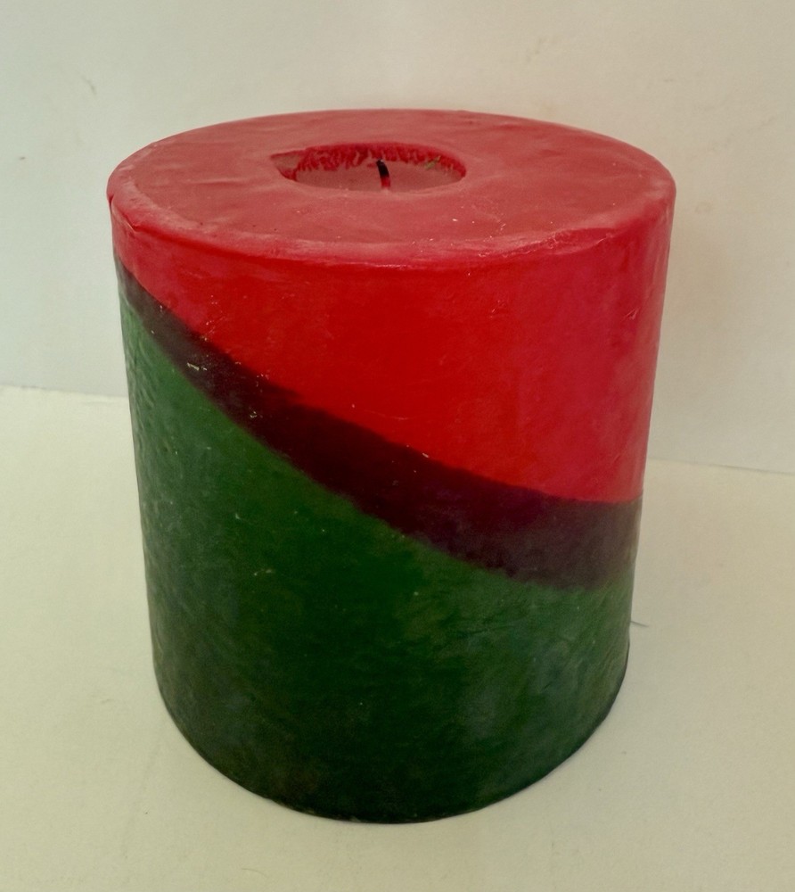VTG Bullfrog Light Co Red Green Swirl Pillar Glow Candle 4” X 4” Burned Once