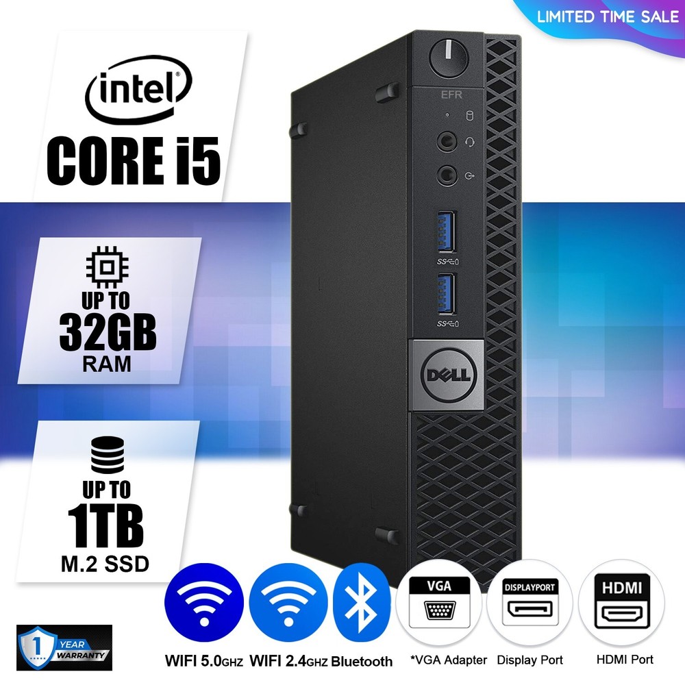 DELL Micro Desktop PC Computer i5, Up to 32GB RAM, M.2 SSD, Windows 10/11, WiFi