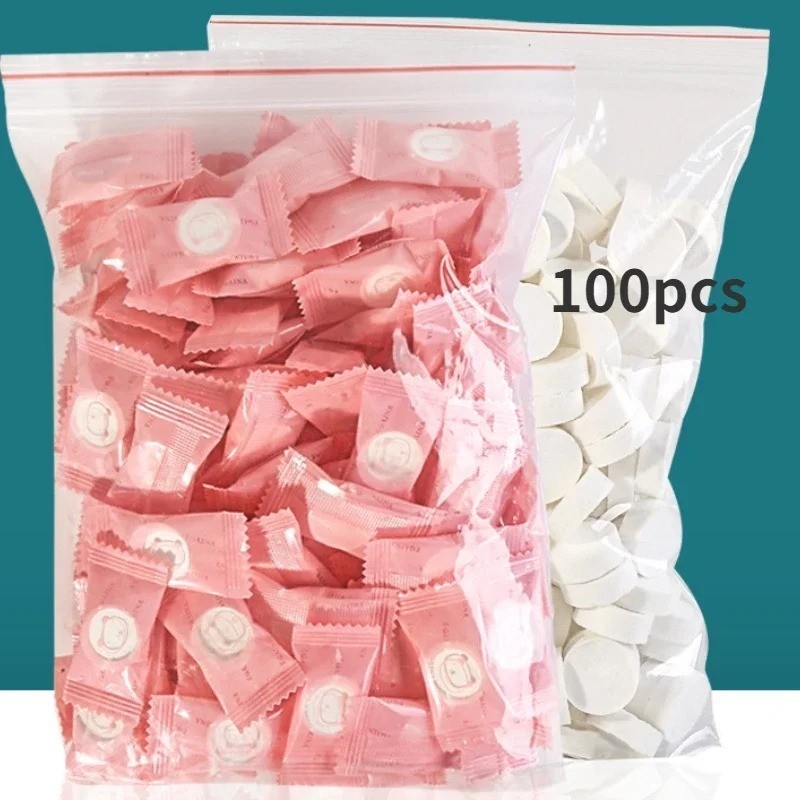 100pcs Mini Compressed Towel Disposable Coin Tissue Travel Camping Face Wipe Tab