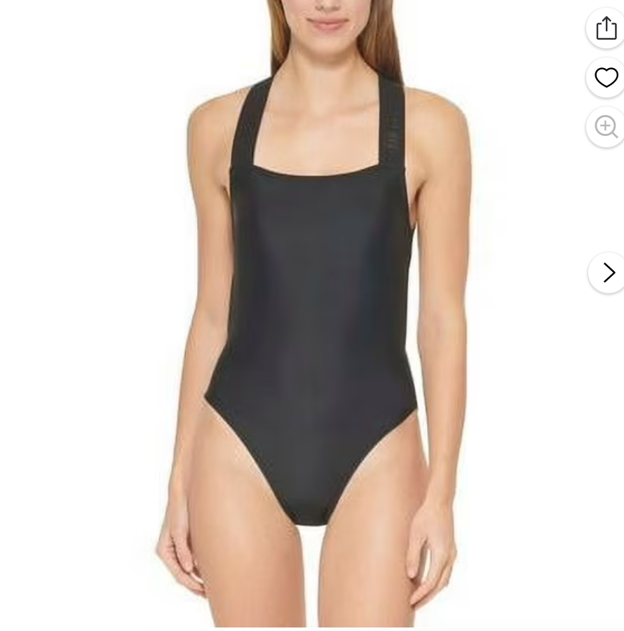 NEW DKNY BLACK Logo Cross-Back One-Piece Swimsuit Size M