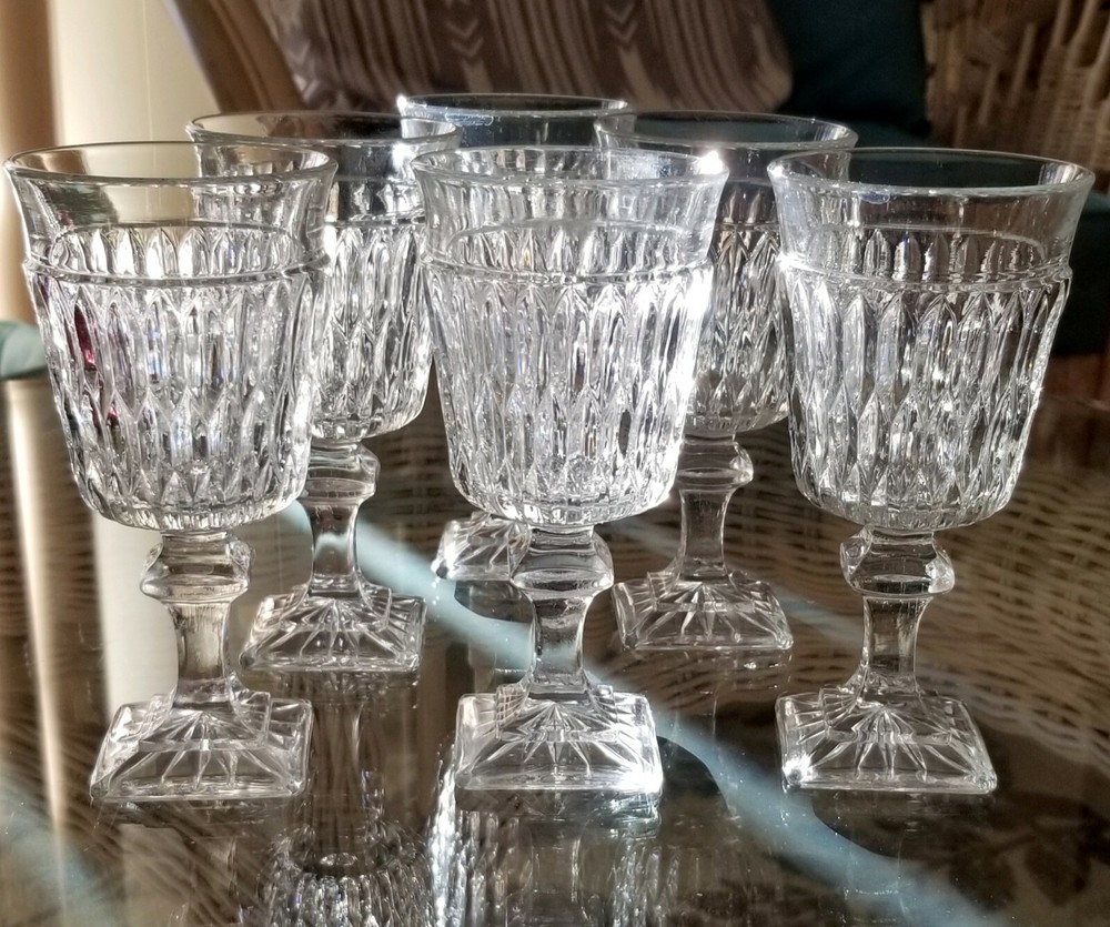 Glass Diamond Cut Goblets Set of 6