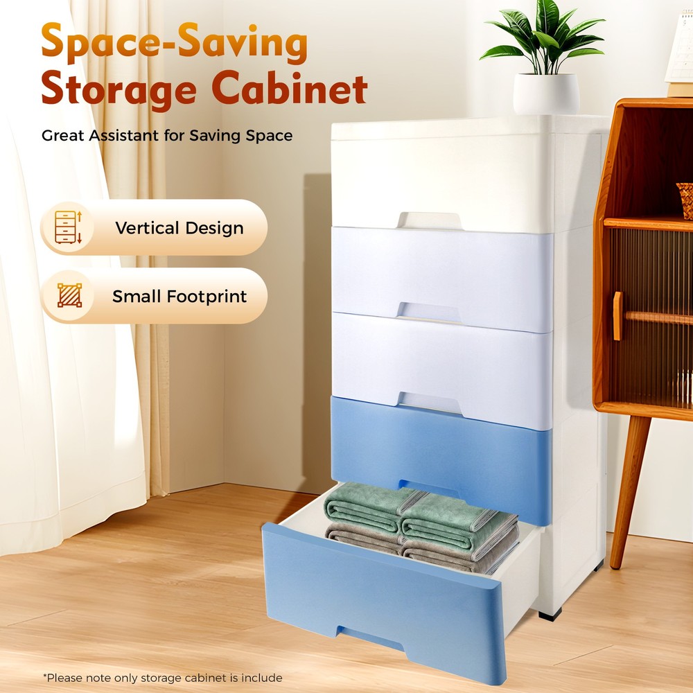 5 Drawers Dresser Clothes Storage Cabinet Bedroom Plastic Chest Closet Organizer