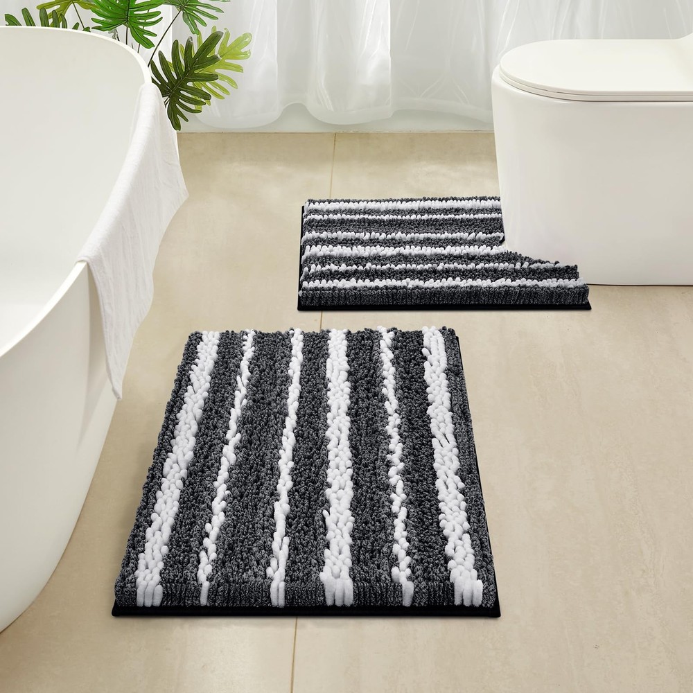 Soft Absorbent Chenille Bathroom Rug Set 2-Piece Cationic Dyed Non-Slip