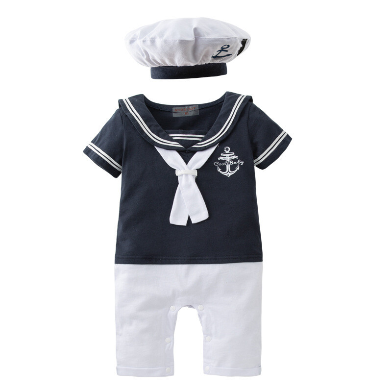 Baby Boys Girls Sailor Costume Suit Outfit Dress Romper Clothes + HAT Set 3-18M