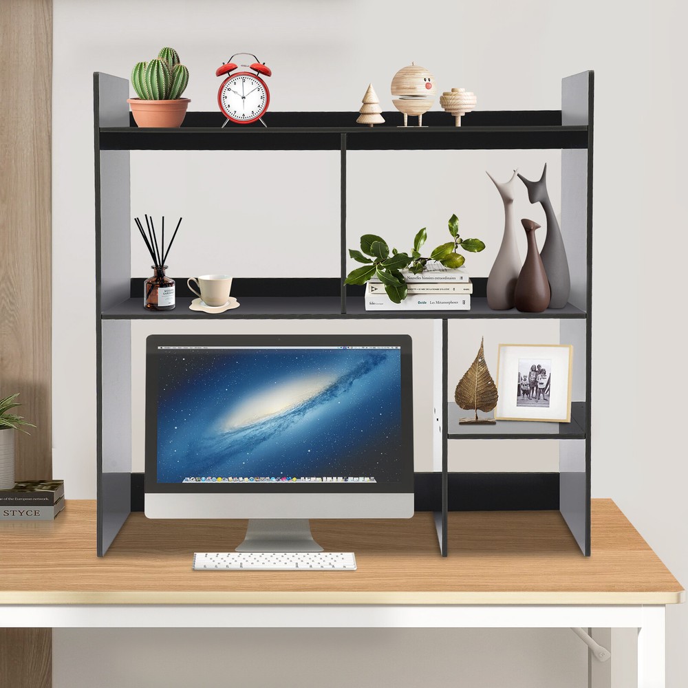 3-Tier Black Desktop Shelf for Office Storage & Computer Accessories