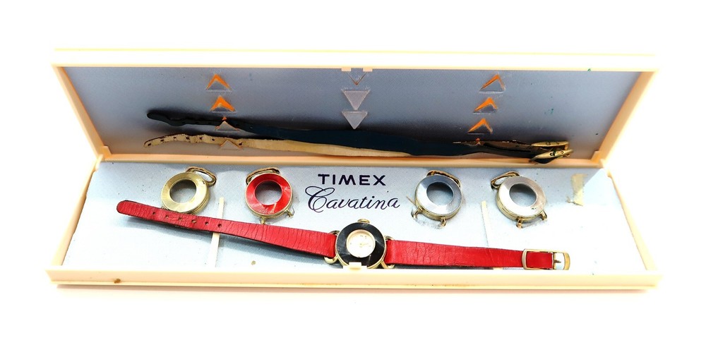 Vintage TIMEX CAVATINA Womens Watch Set with Extra Bezels & Straps Untested